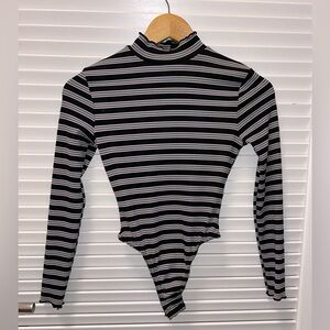 Chic Black and White Striped Bodysuit